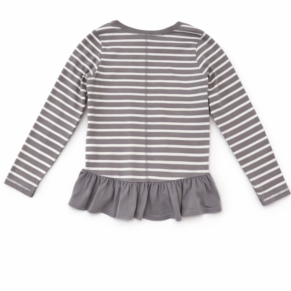 Hanna Andersson Striped Peplum Tops Bundle Size 8 Pink Gray Long Sleeve Girls - Picture 4 of 8